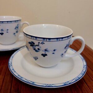 Laura Ashley Sophia Blue White  French Country Porcelain Cup & Saucer - Set of 3